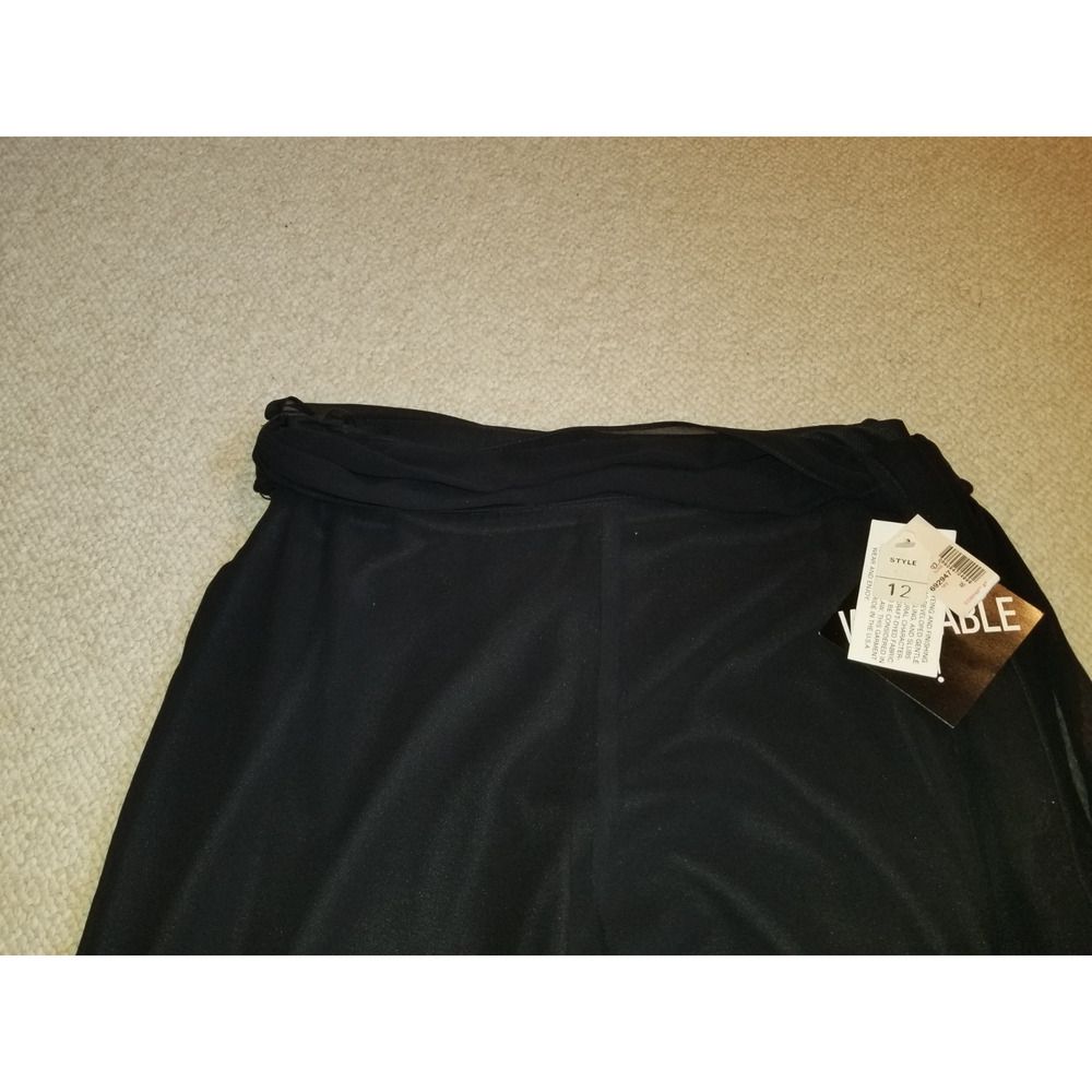 VINTAGE NWT Womens Pants-DRESSBARN-USA-black silky lined wide leg Whimsigoth-12 - Picture 2 of 5